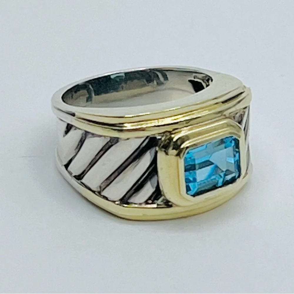 David Yurman Cigar Band Ring WithTopaz and Gold - Picture 6 of 9